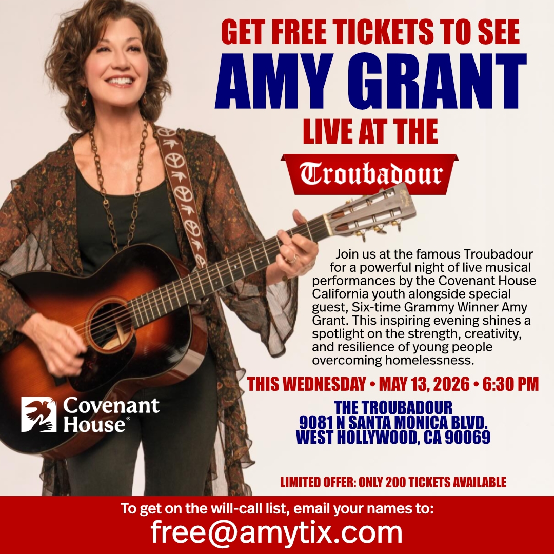 Get 2 Free tickets to see Amy Grant at the Troubadour in Los Angeles. May 13, 2026 at 6:30 p.m.